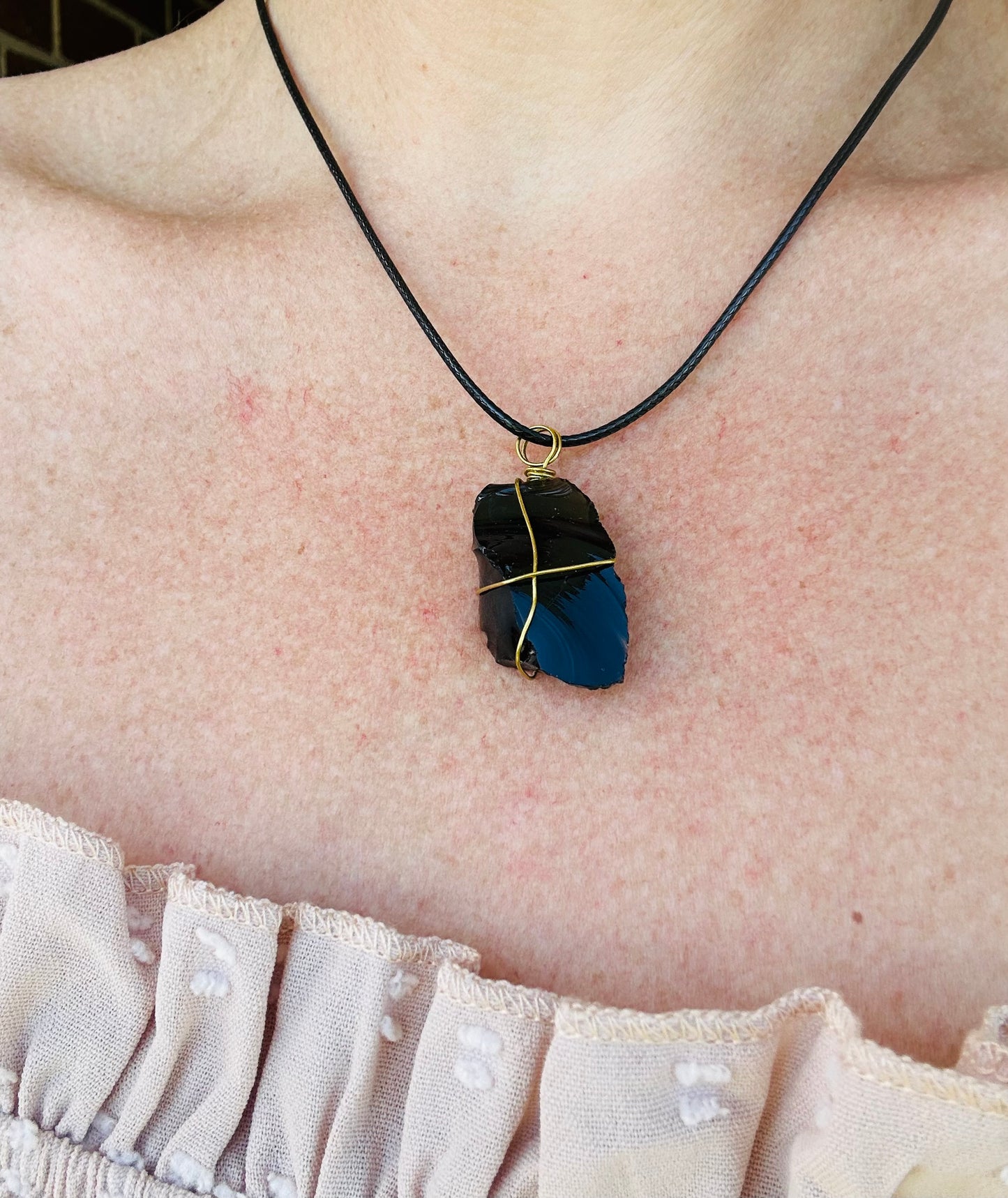 Wire wrapped black obsidian , By TBOS