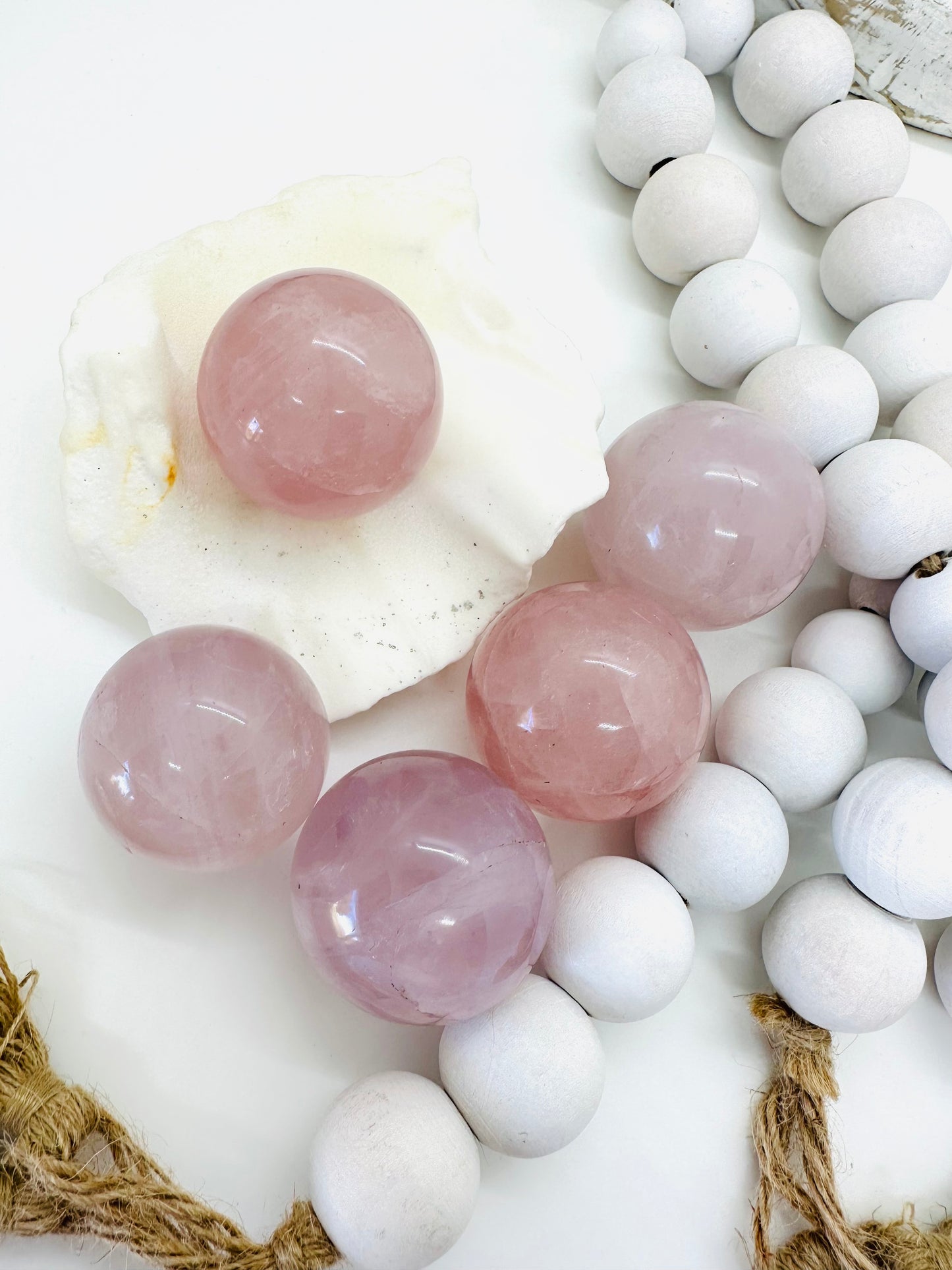 Rose quartz spheres