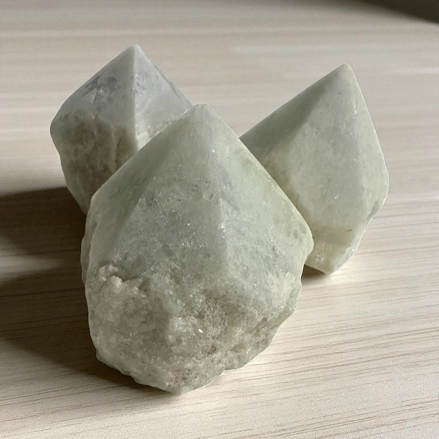Semi polished point ice blue calcite