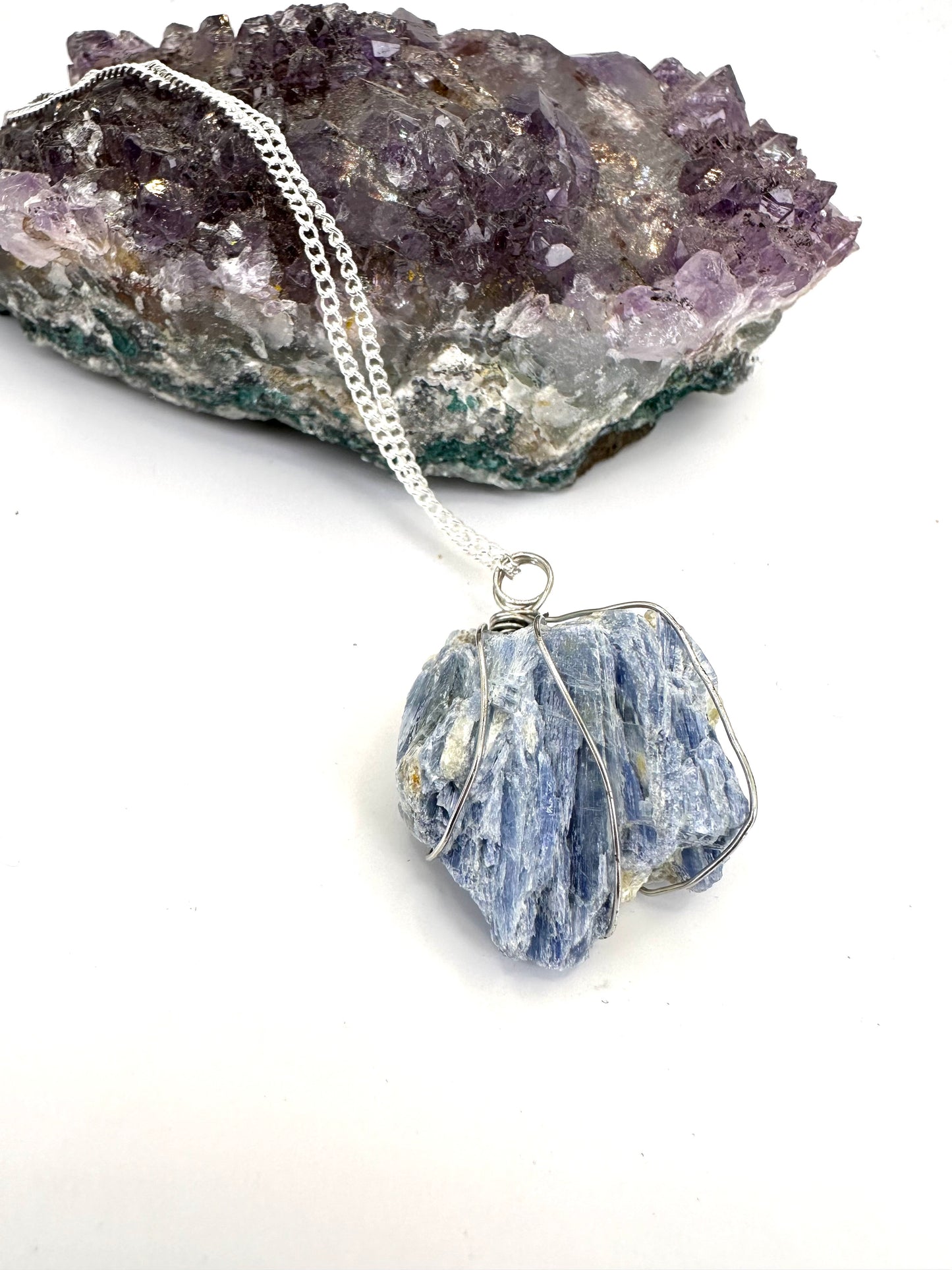 Blue kyanite wire wrapped on sterling silver 925 chain, By TBOS