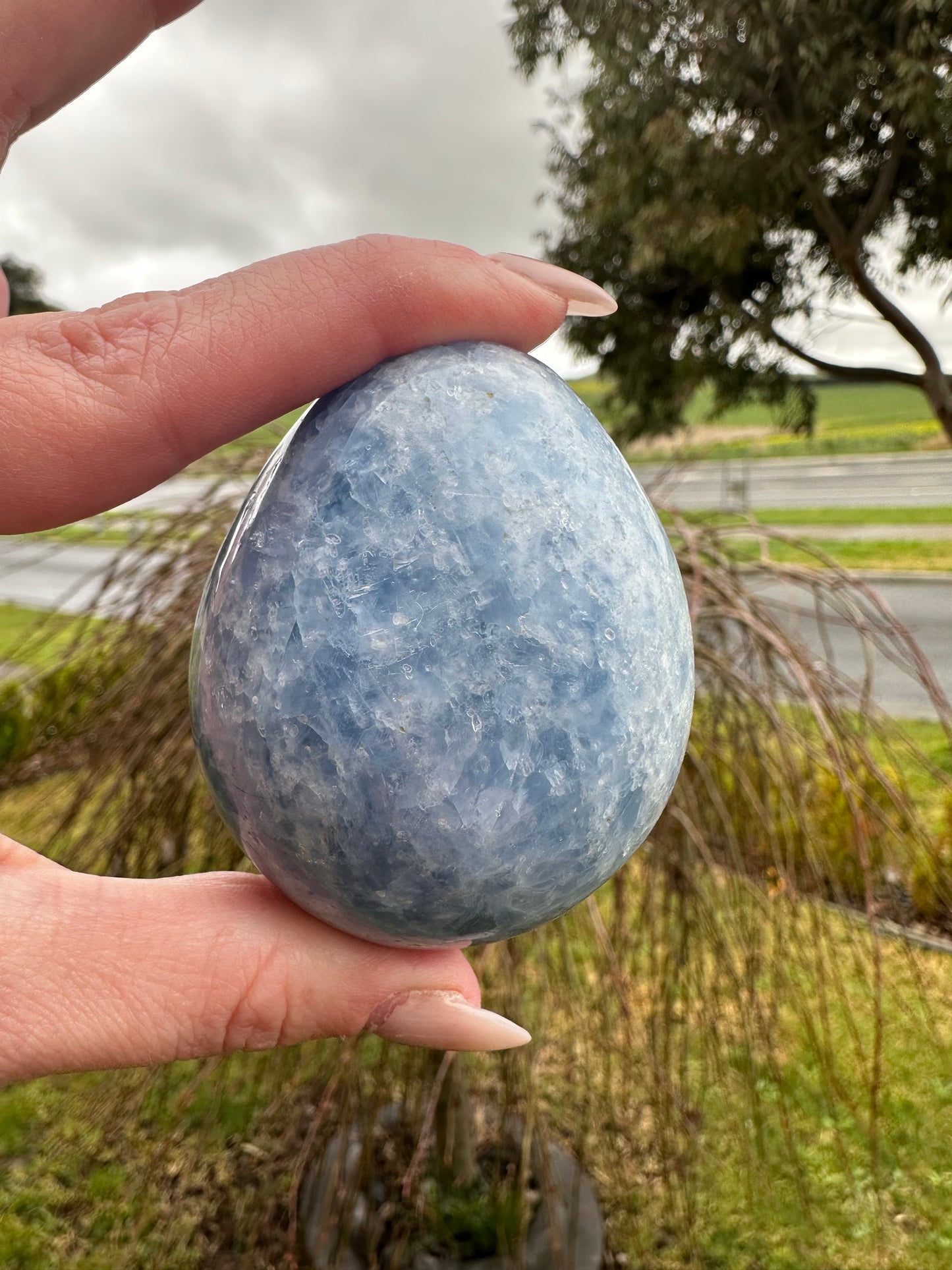 Large blue calcite egg