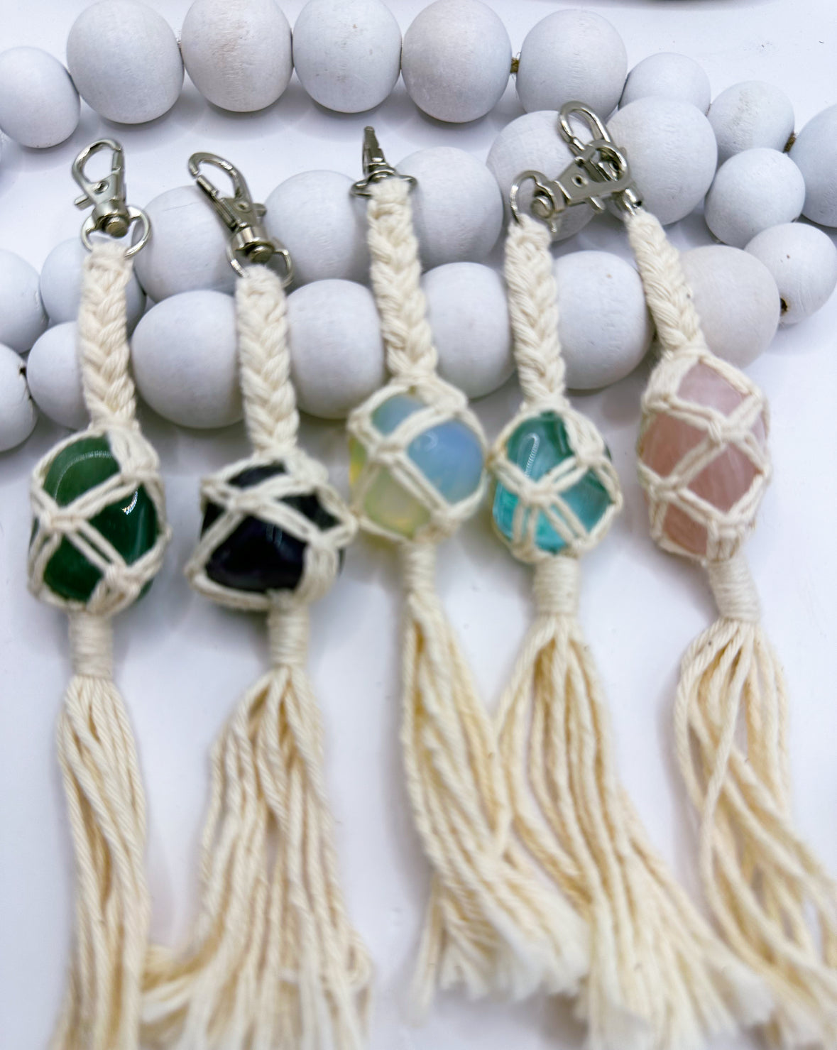 Macrame crystal key ring