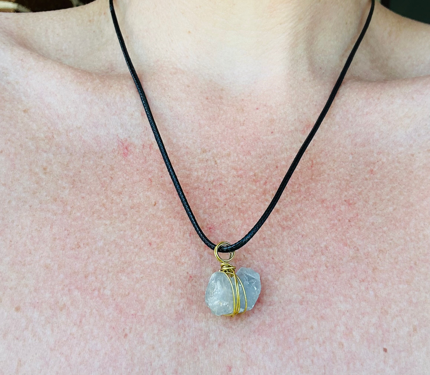 Wire wrapped celesite, By TBOS