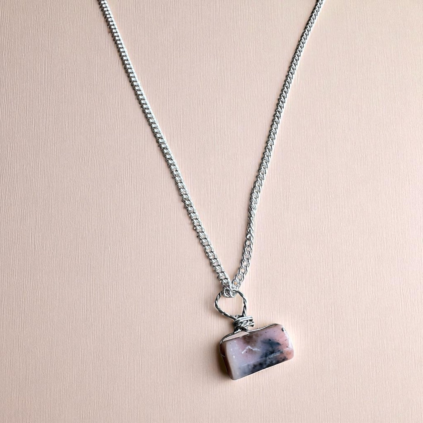 Silver pink opal pendant