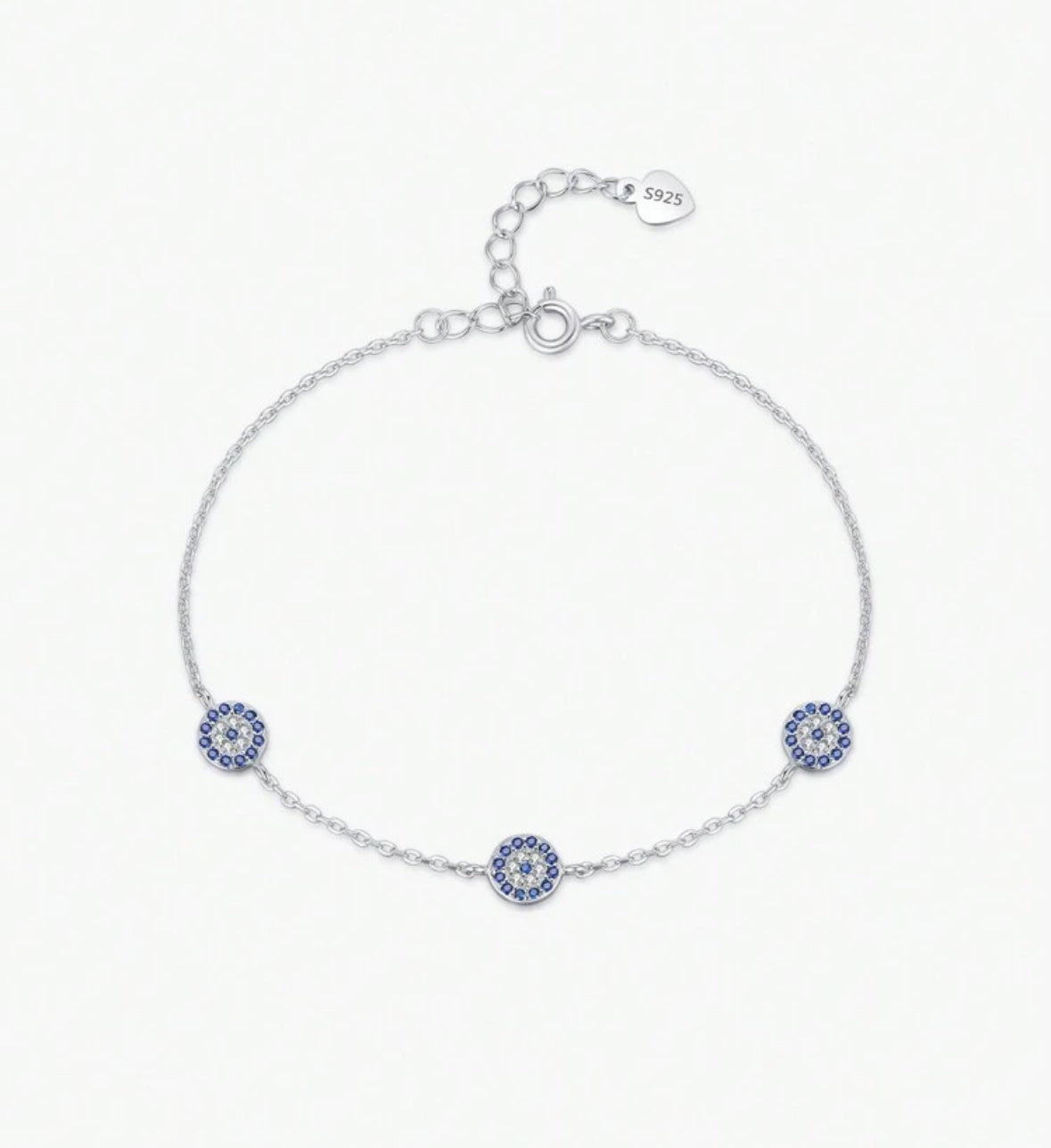 Dainty Sterling silver 3 evil eye bracelet