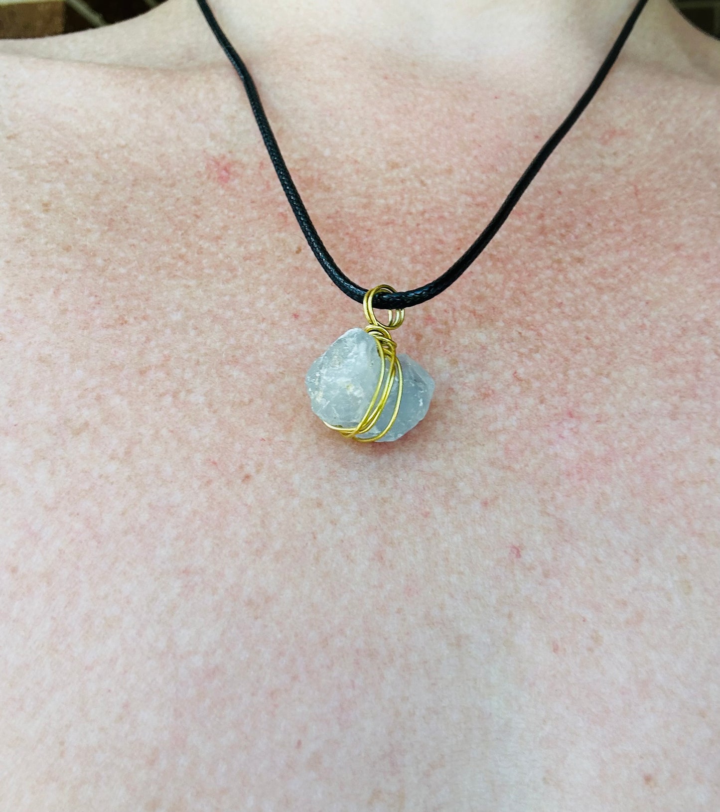 Wire wrapped celesite, By TBOS