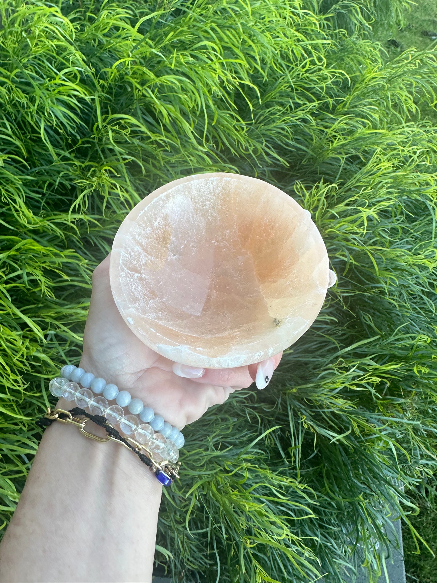 Peach selenite bowl