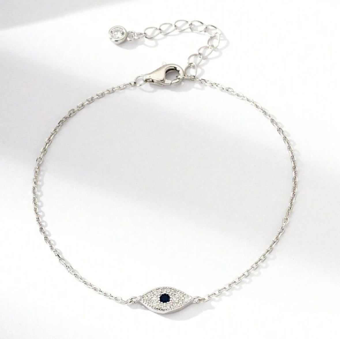 Dainty sterling silver evil eye bracelet