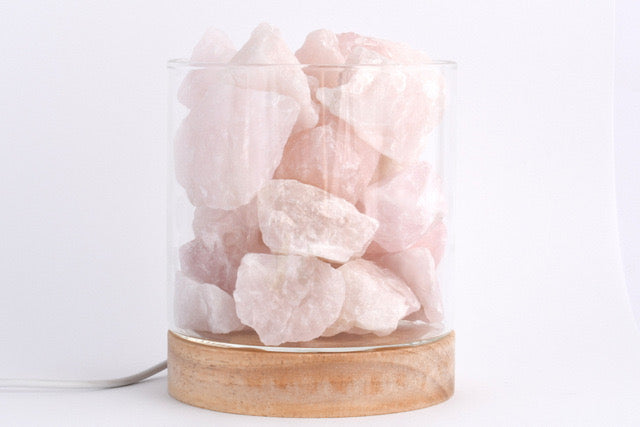 Rose quartz cylinder lamp