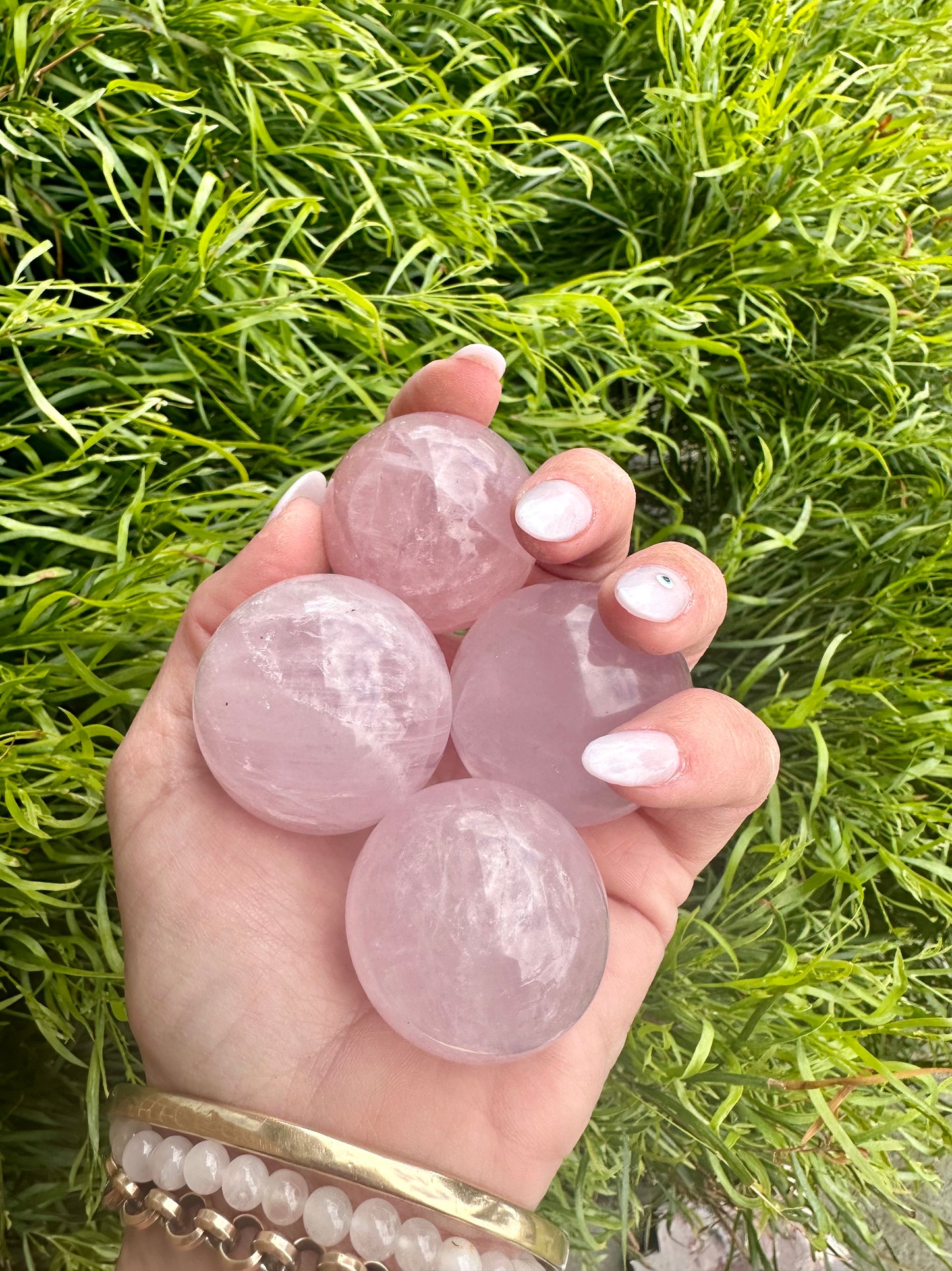 Rose quartz spheres