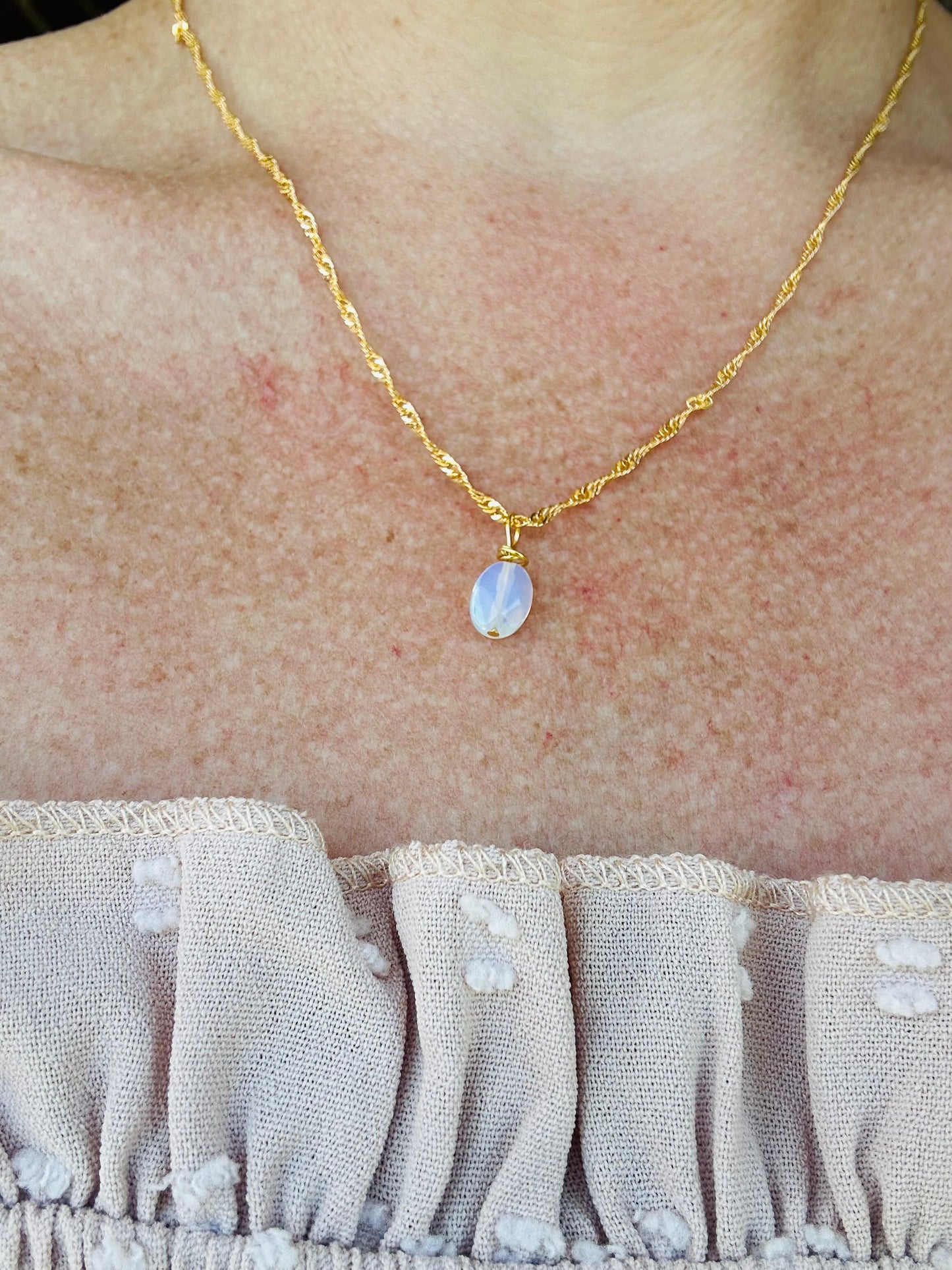 Opalite drop , good plated chain, By TBOS