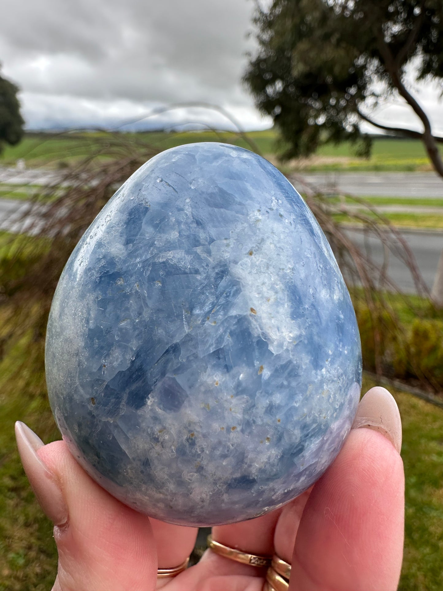 Large blue calcite egg