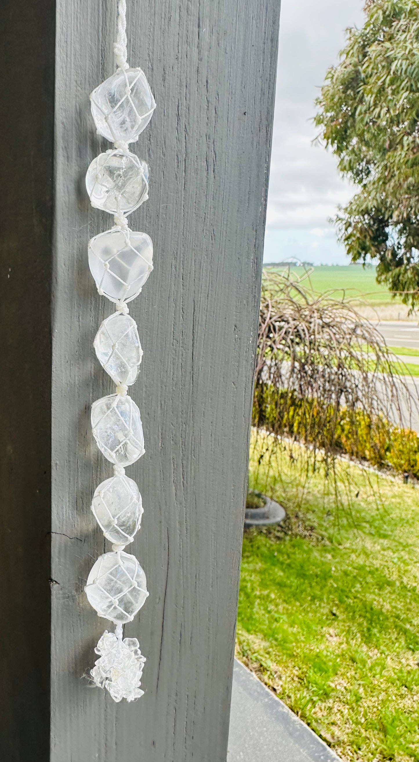 Clear quartz macrame hanging