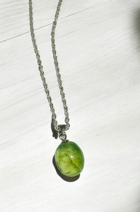 Sterling silver prehnite pendant on chain