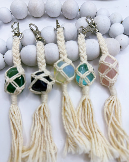 Macrame crystal key ring