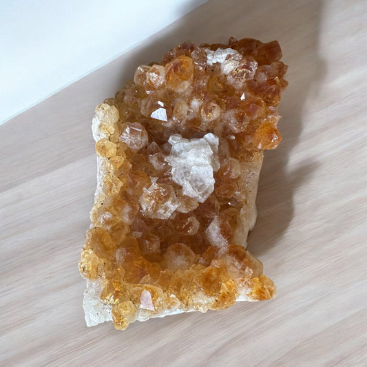 Large citrine cluster with calcite inclusion