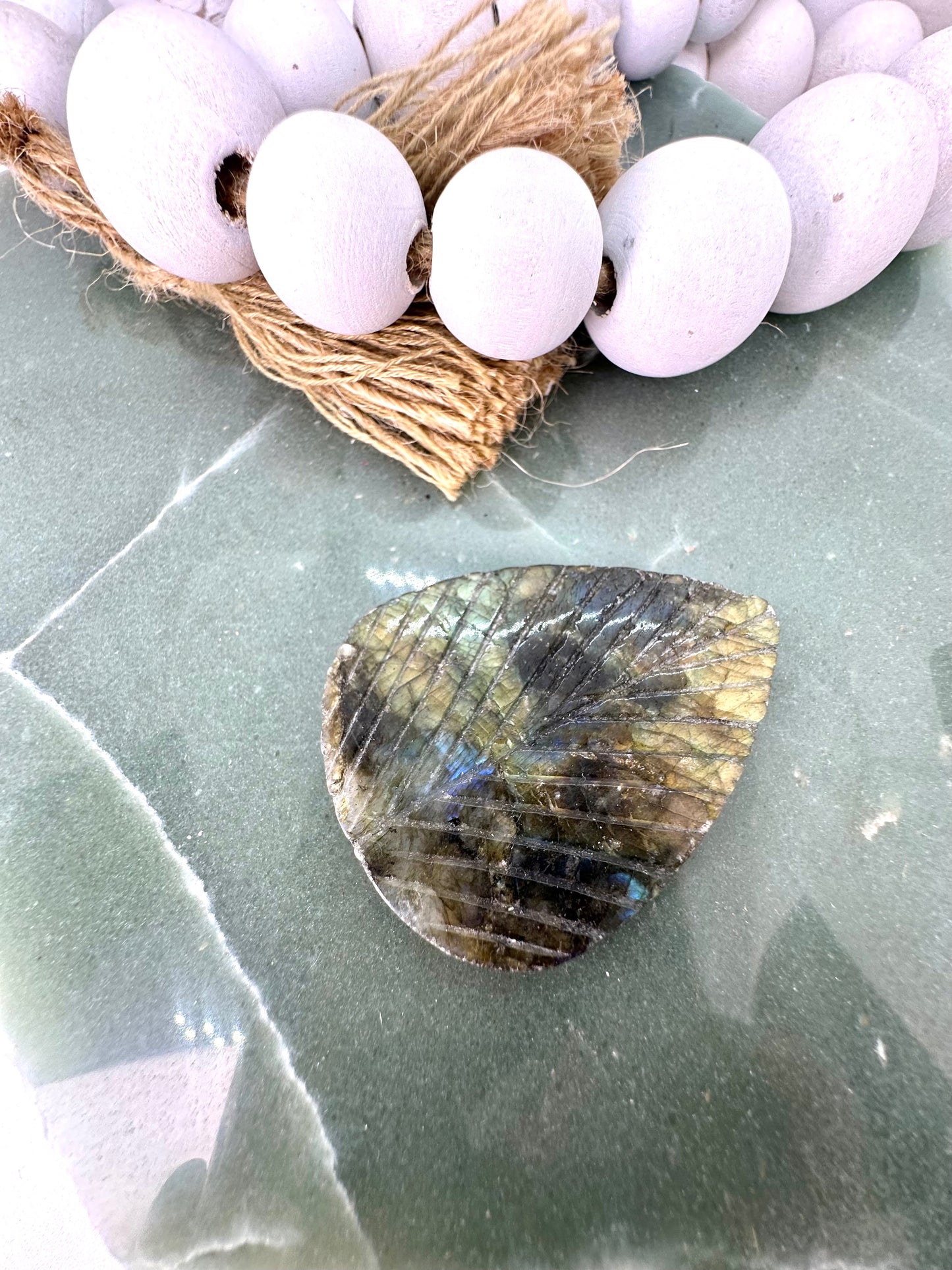 Labradorite leaf carving