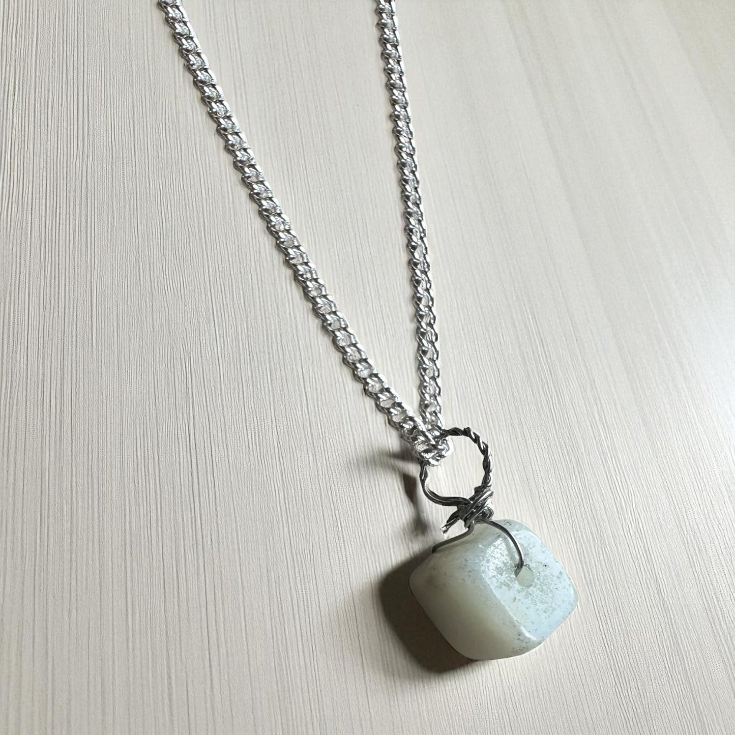 Amazonite silver cube pendant