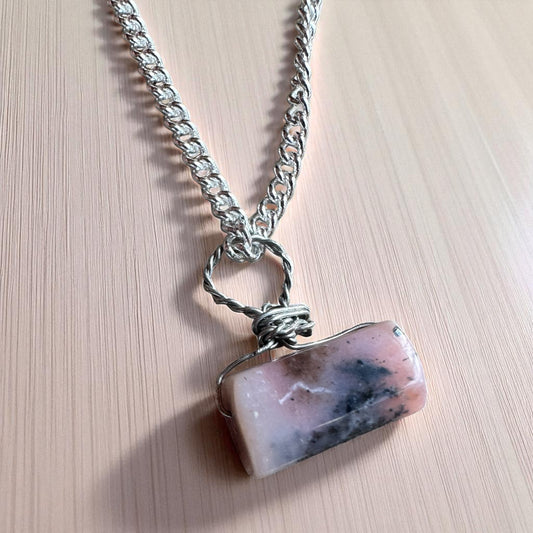 Pink opal pendant silver
