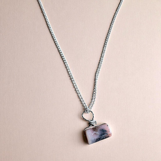 Silver pink opal pendant