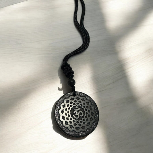 Shungite pendant on rope necklace