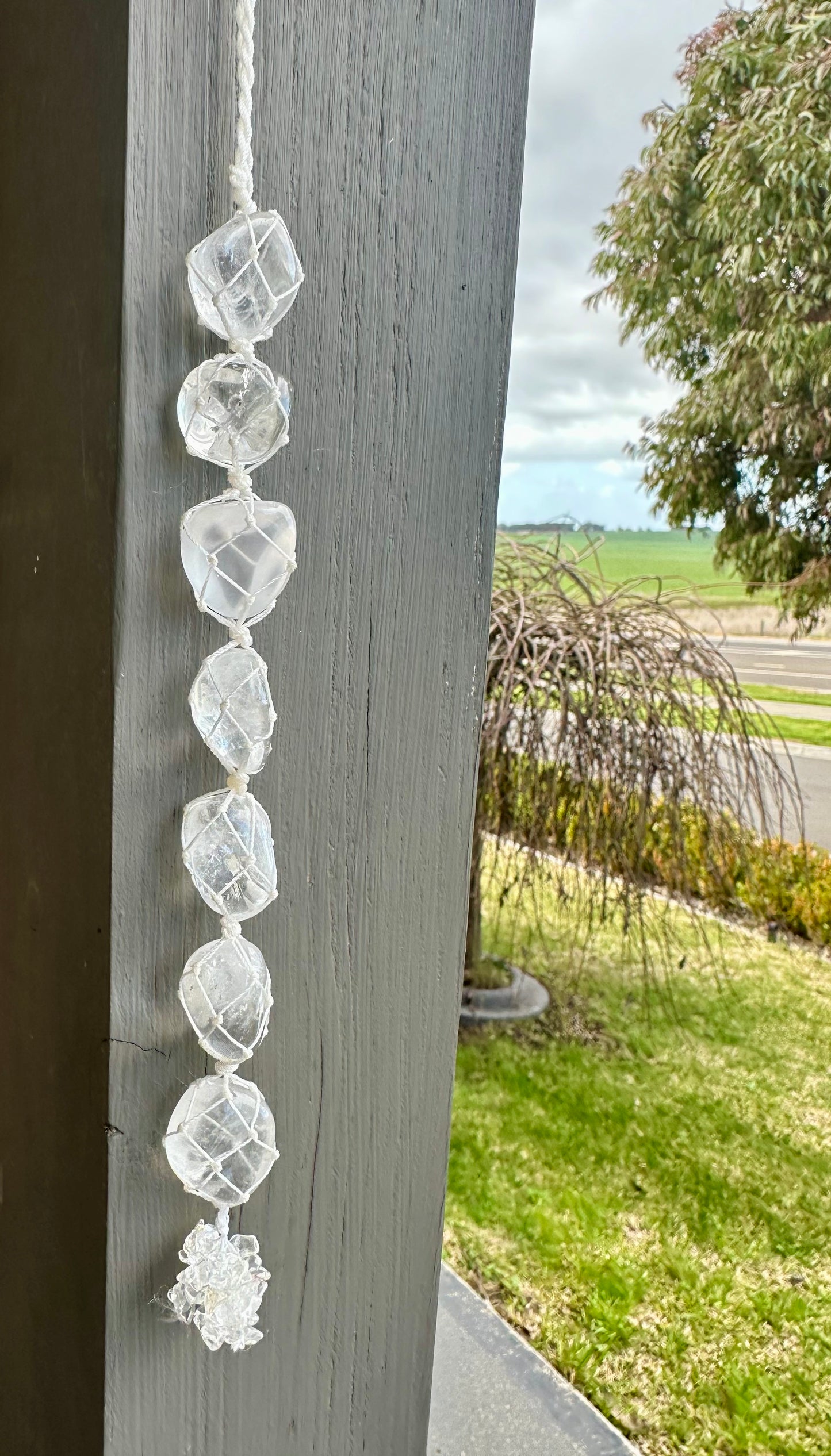 Clear quartz macrame hanging