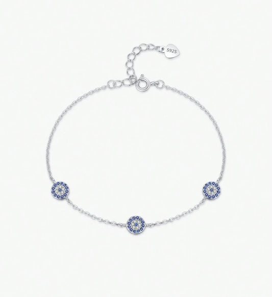 Dainty Sterling silver 3 evil eye bracelet