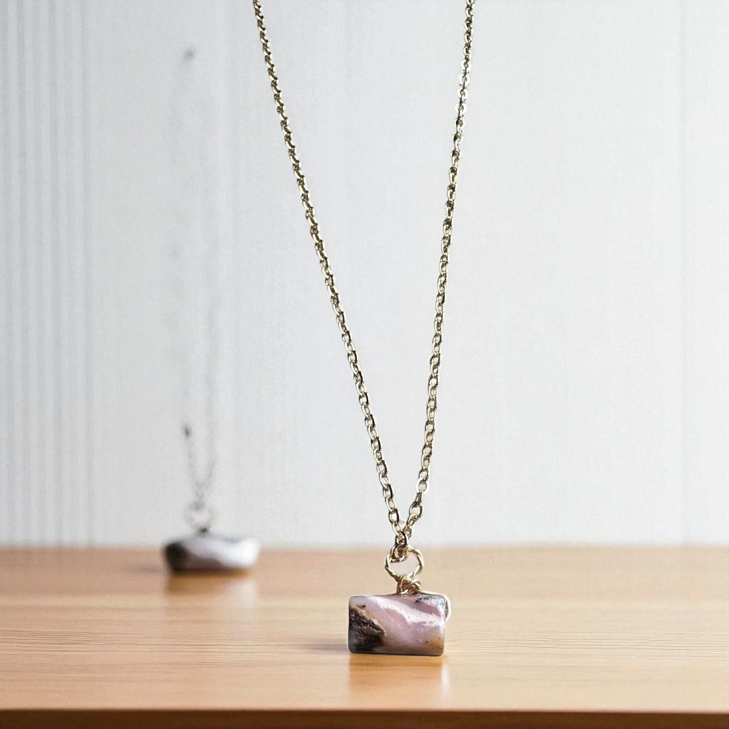 Gold pink opal pendant