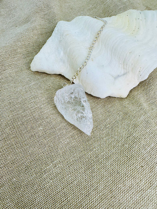 Chunky clear quartz raw pendulum