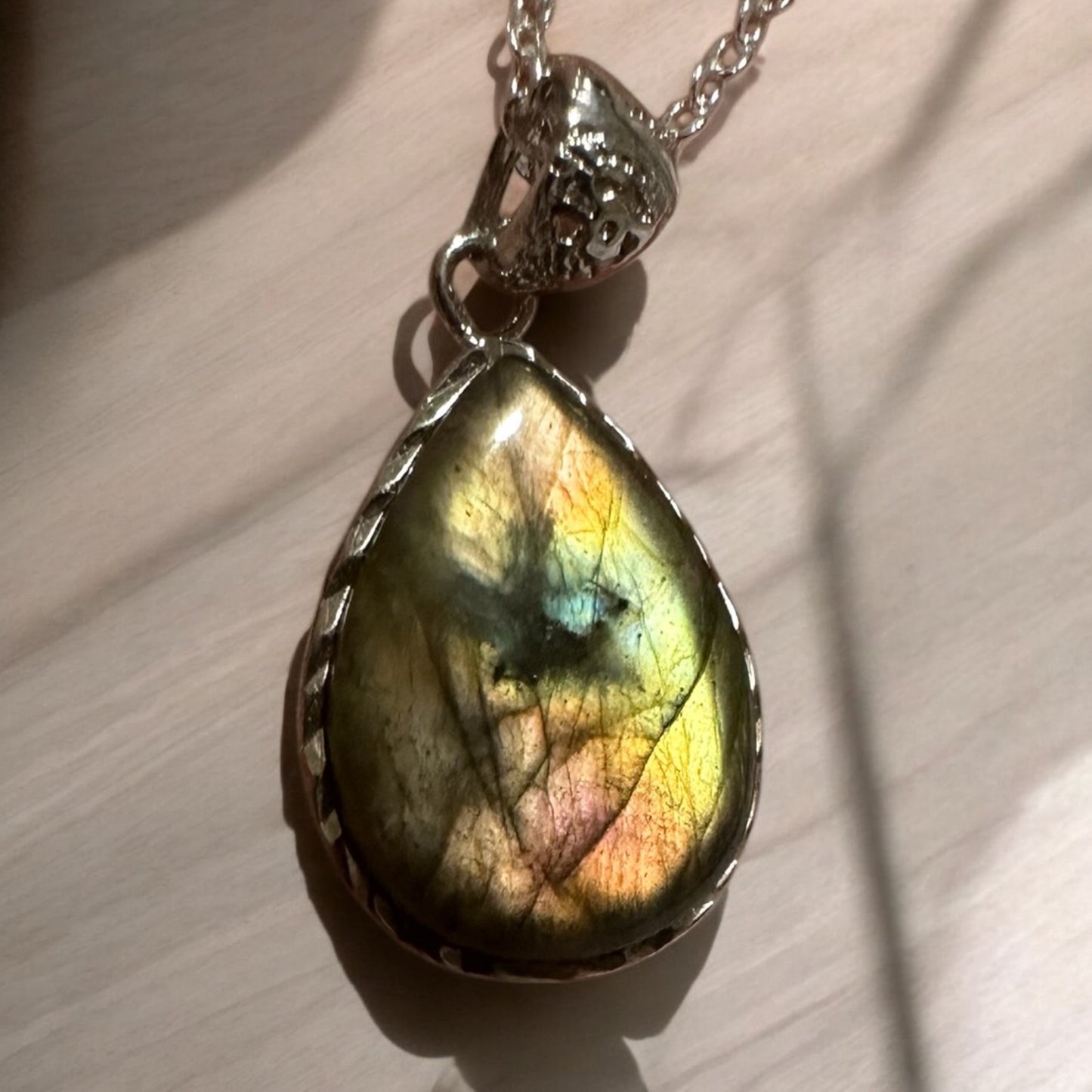 Tear drop labradorite pendant sterling silver with chain