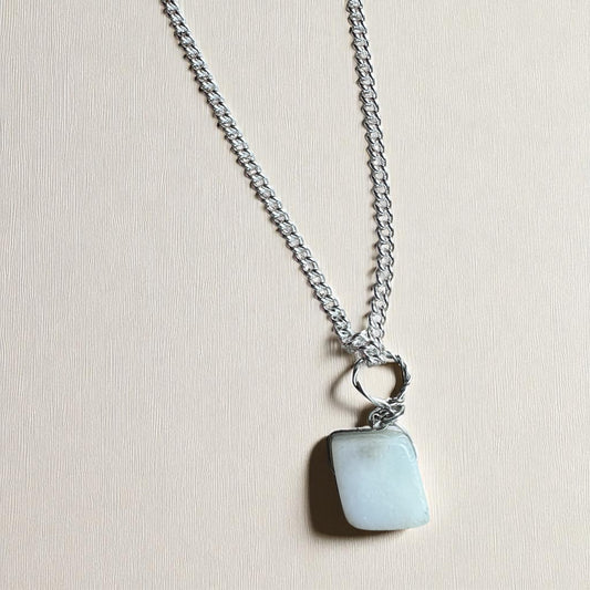 Amazonite silver cube pendant