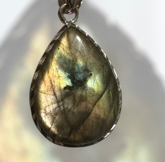 Tear drop labradorite pendant sterling silver with chain