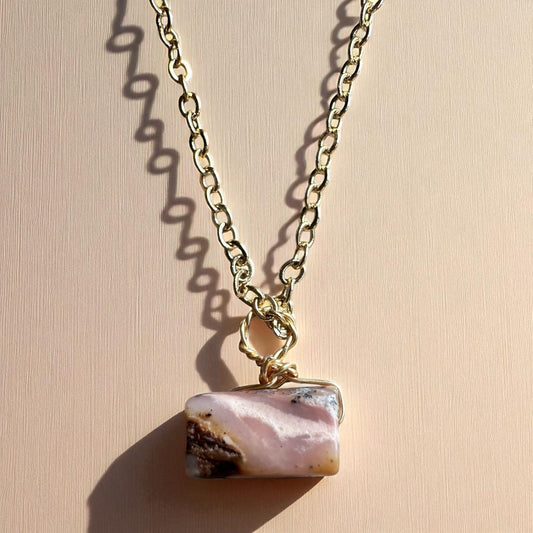 Gold pink opal pendant