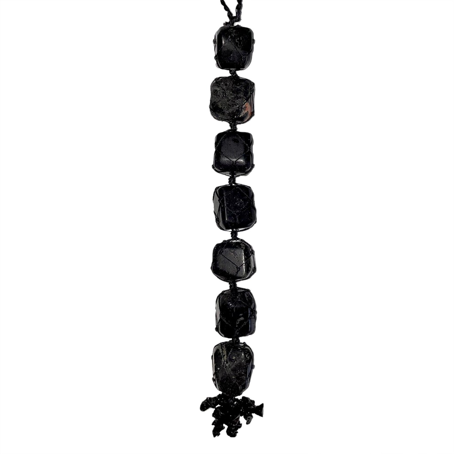 Large tumble black tourmaline macrame