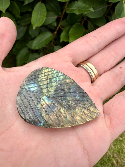 Labradorite leaf carving