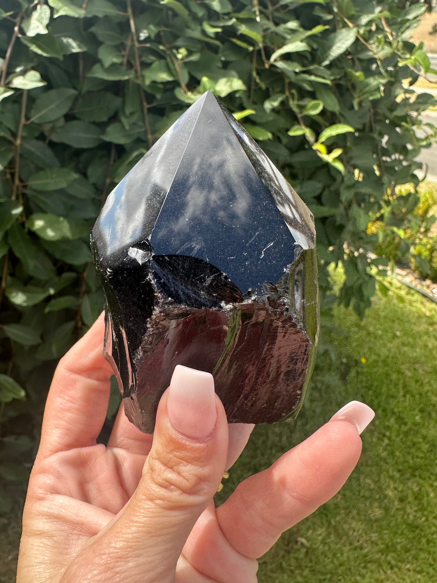 Black obsidian semi polished point