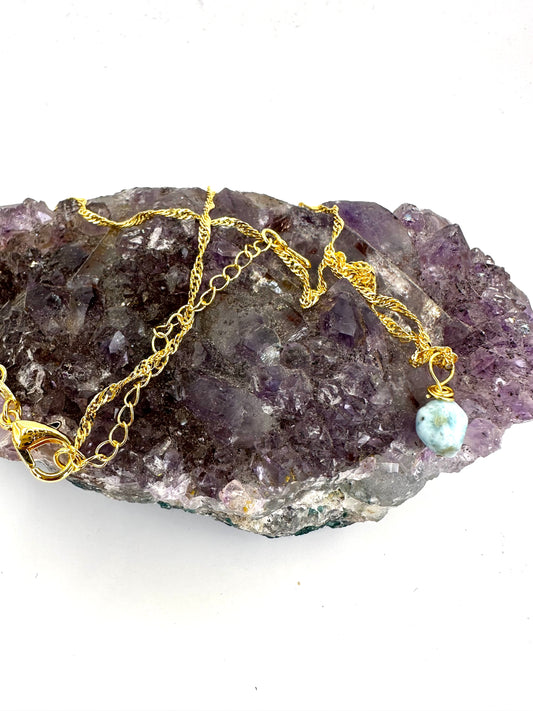 Larimar drop by TBOS - gold plated chain