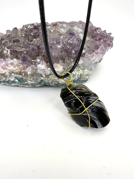 Wire wrapped black obsidian , By TBOS