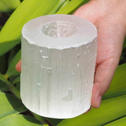 Selenite candle holder