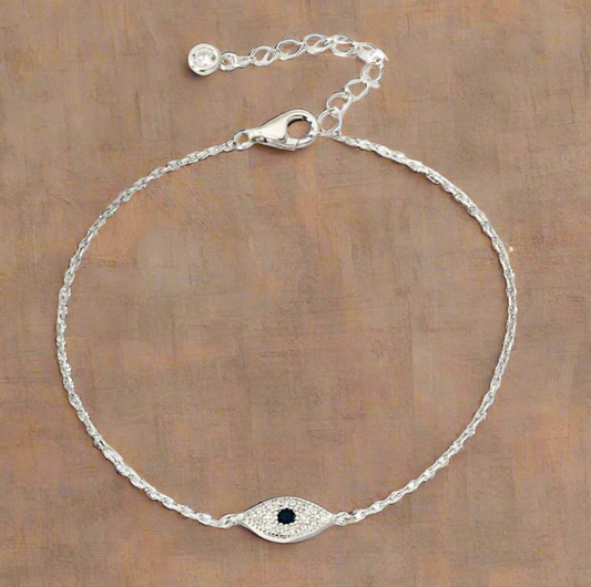 Dainty sterling silver evil eye bracelet