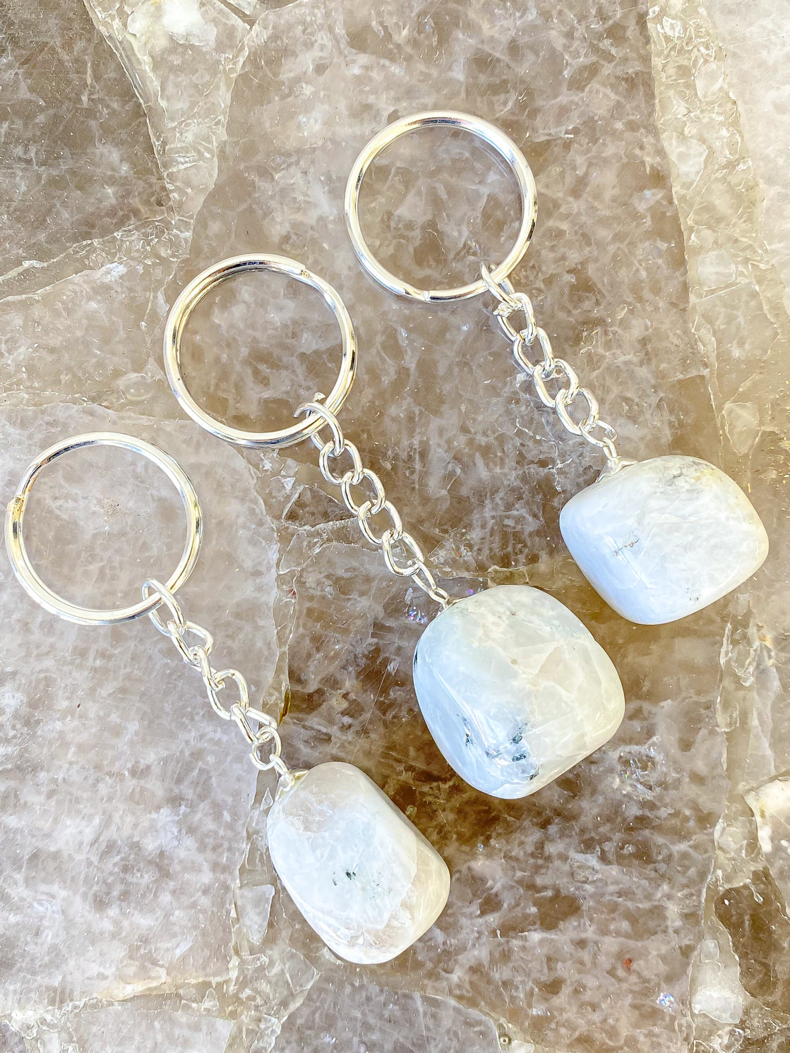 Rainbow moonstone keyring