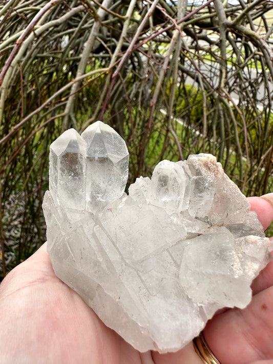 Clear quartz point cluster