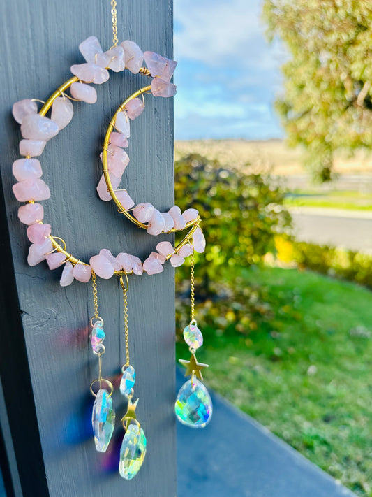 Rose quartz moon suncatcher