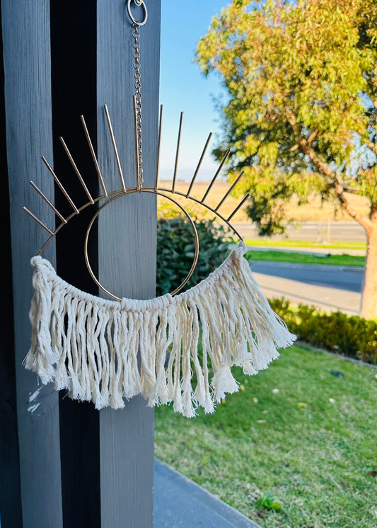 Evil eye gold macrame hanging