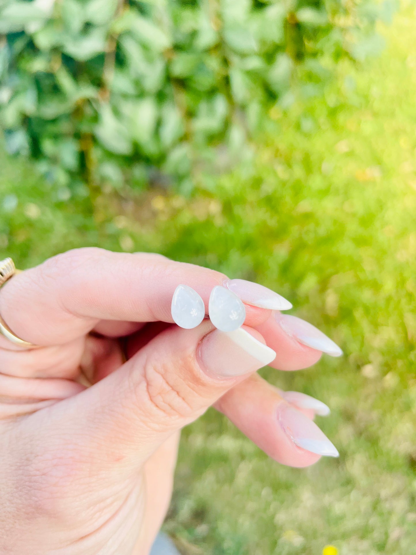 Clear quartz teardrop stud by TBOS