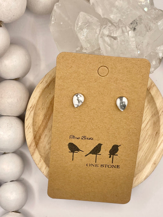 Howlite tear drop stud, By TBOS