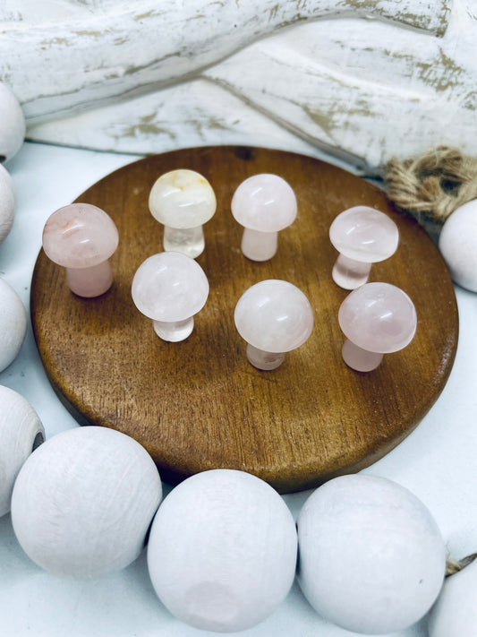 Mini rose quartz mushroom carving