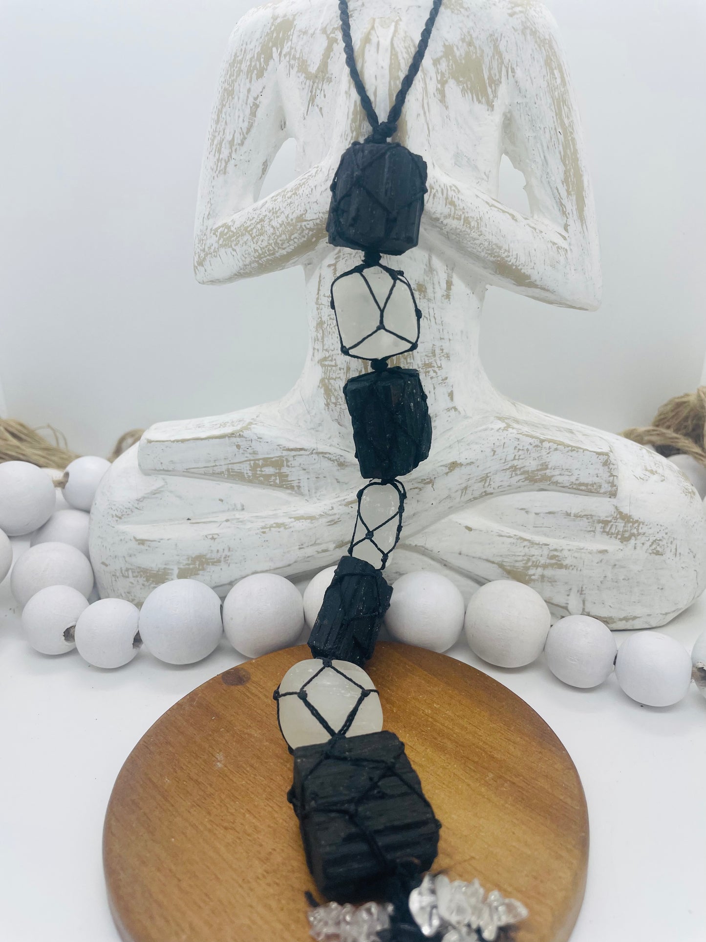 Black tourmaline & selenite macramé hanging