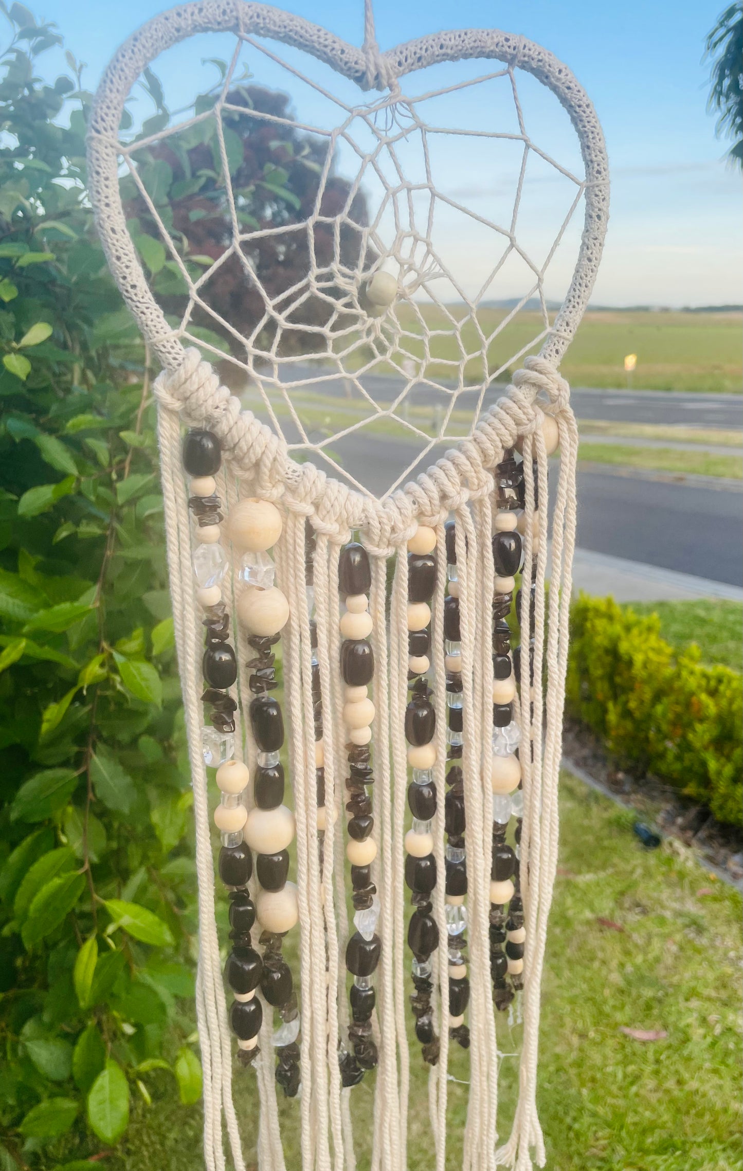 Onyx & smokey quartz heart dream catcher