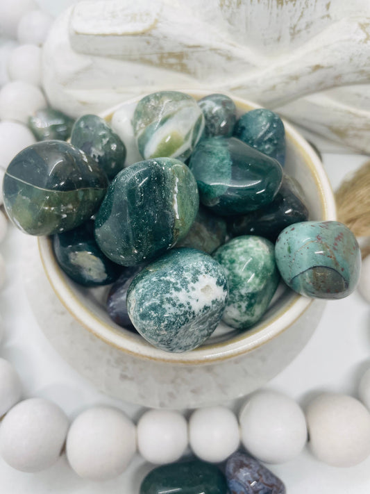 Moss agate tumble